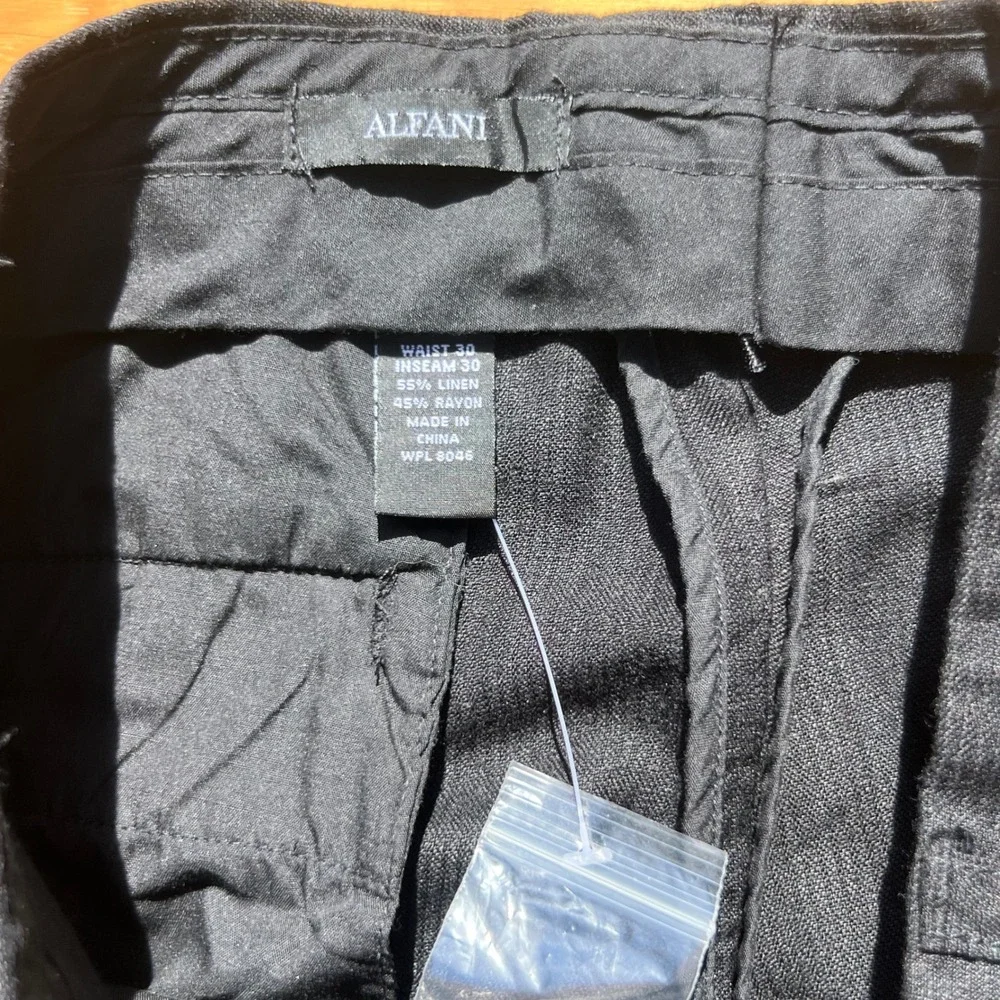 Alfani Mens Black Linen Blend Dress Pants Flat Front Straight Leg 30x30